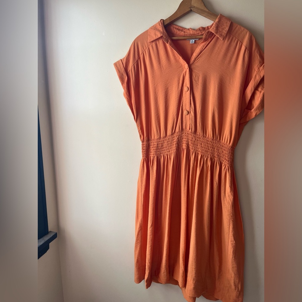 Elegant Orange Midi Dress with Button Detail